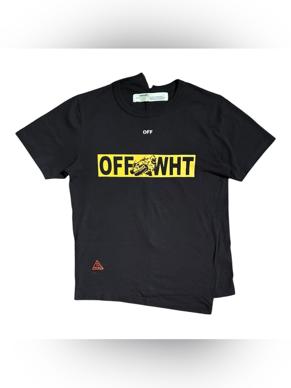 Off-White Mens Moto Spliced T Shirt Black Yellow 100% Cotton Short Sleeve